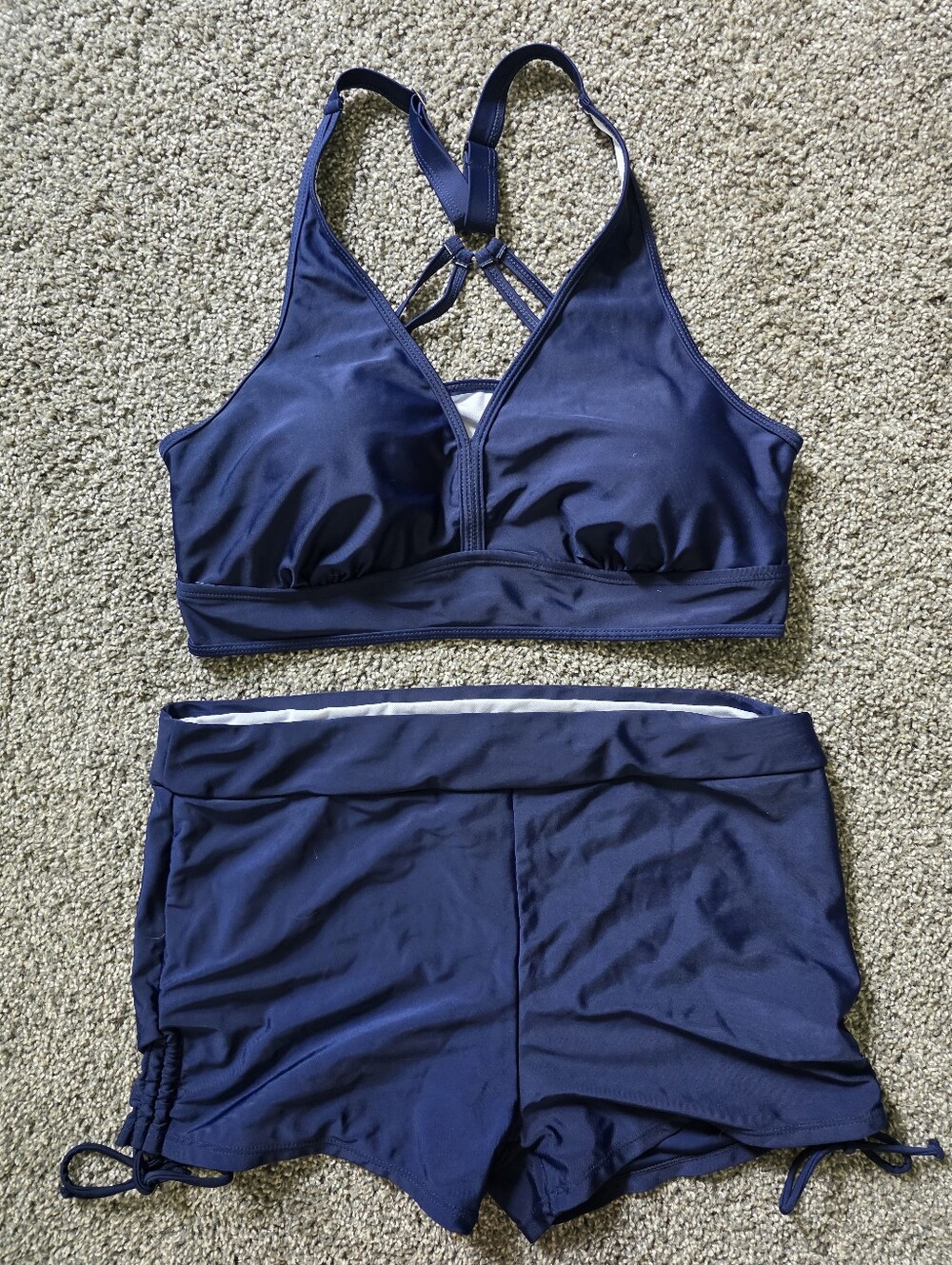 Women's Navy Blue Tankini and Tank Top Cover Set